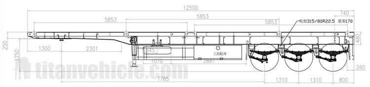 Drawing of Tri Axle Flatbed Semi Trailer