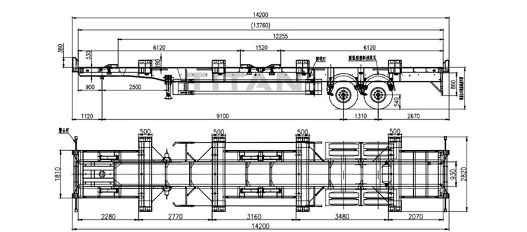 45ft 2 axles yard terminal trailer drawing